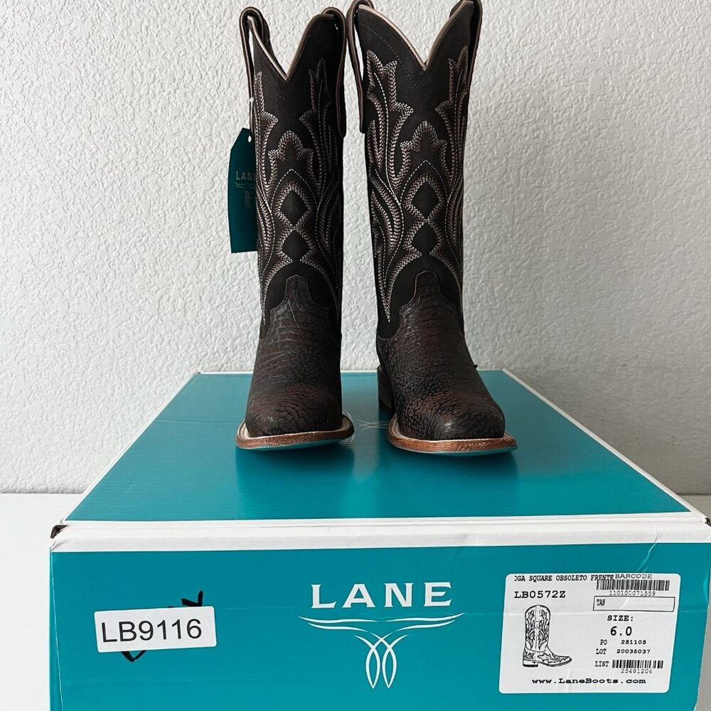 Lane SARATOGA Square Toe Cowboy Boots Dark Brown Western Cowgirl Mid Calf 6 - Picture 12 of 13